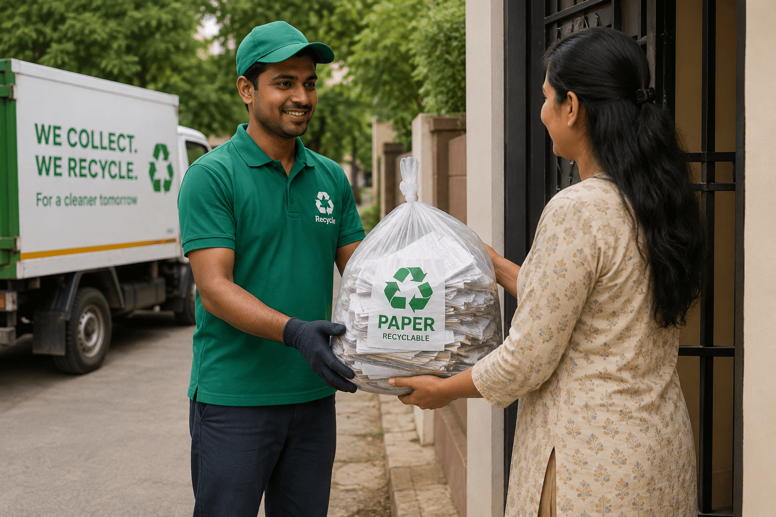 Recycling collection worker collecting Waste